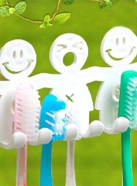 3Pcs Cute Smile Face Toothbrush Holders Stand Wall Sucker