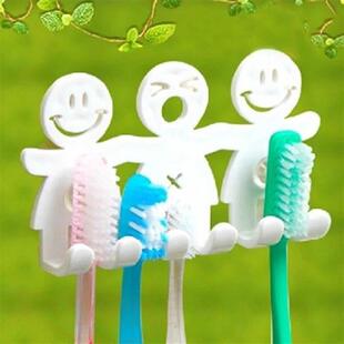3Pcs Cute Smile Face Toothbrush Holders Stand Wall Sucker