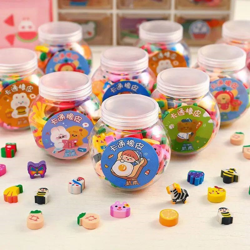 50 /100Pcs Pencil Eraser Rubber Kawaii Animal Fruits Erasers - 实物图