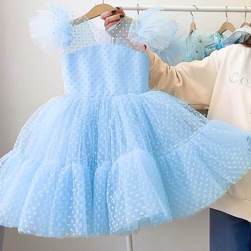 Girls Mesh Tulle Princess Dress For Kids 4-10 Years Wedding