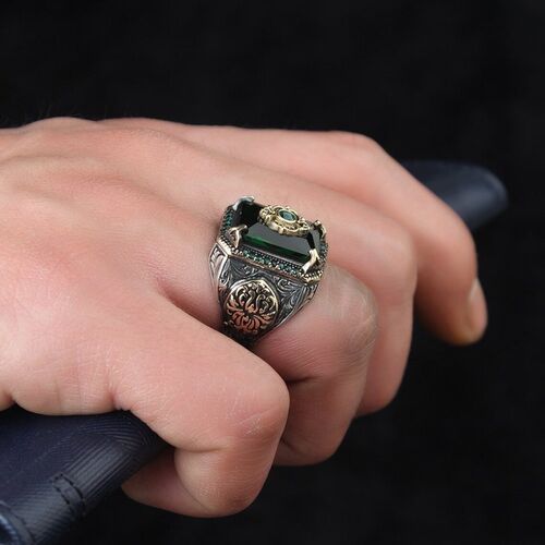 Retro Handmade Turkish Signet Ring for Men Vintage Silver Co