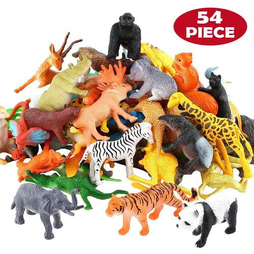 54 Pcs Mini Jungle Animal Toys Set  Realistic Wild Plastic A