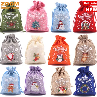 10pcs Christmas Gift bag Drawstring canvas Bags,decorations