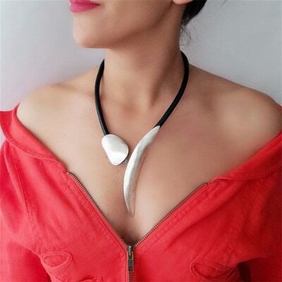 Hippie Alloy Pendant Collarbone Chain Chunky Silver Statemen