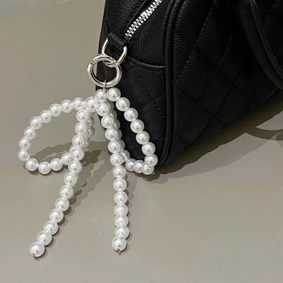 Y2K Korean Cute Beaded Pearl Bowknot Keychain for Women Girl