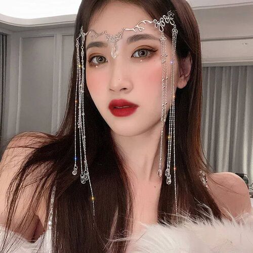 Retro Handmade Drop Tassel Hairpin Women Face Curtains Front