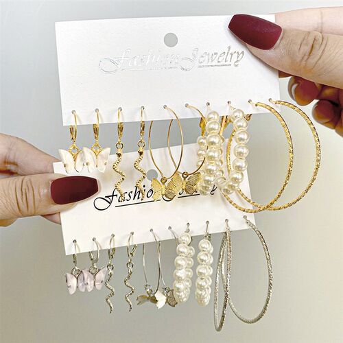 Hot Sale Alloy Butterfly Snake Pendant Earring Stud Set 耳圈
