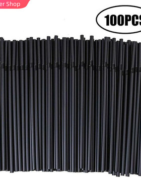100pcs/Set Black Cocktail Straws Black Plastic Straw For Bir