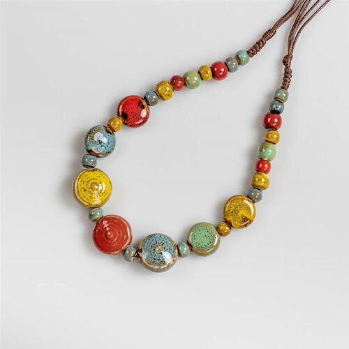 Colorful Disssed Retro Irregular Ceramic Beads Gift Neckalce