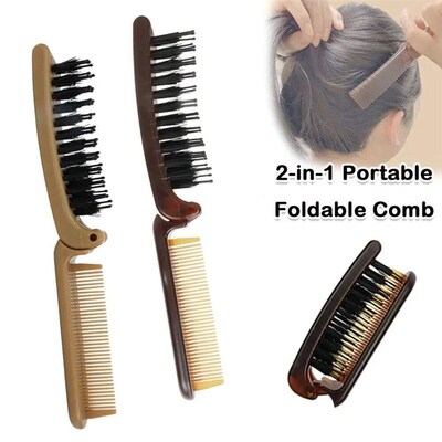 2-in-1 Portable Foldable Comb Travel Straight Curly Dual Pur