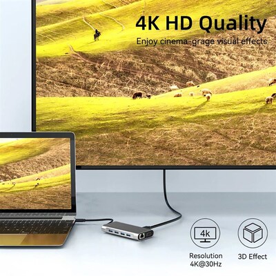 4K 30Hz USB C Docking Station Type C to HDMI-compatible VGA