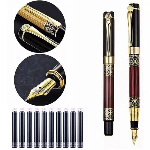 Retro Metal Fountain Pen Replaceable Ink Elegant Gift for Wr