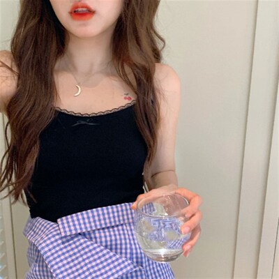 2021 Summer New Bow Lace Edge Crop Tops Off Shoulder Spaghet