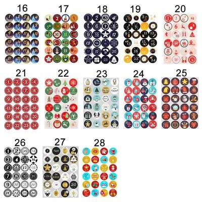 1-24 Number Merry Christmas Gift Stickers Advent Calendar Nu
