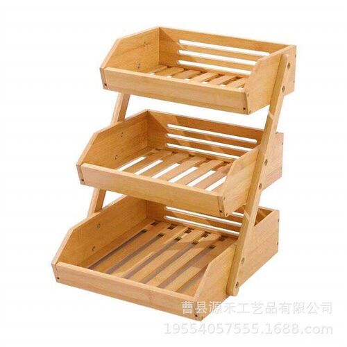 Bamboo and wood three-layer fruit and vegetable basket, drai