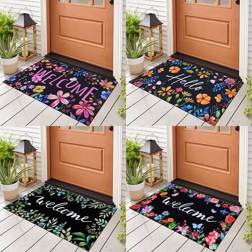 Floral Welcome Door Mats  Floral Front Doormats Home Entranc