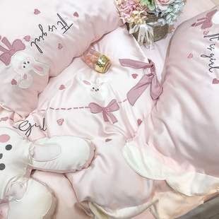 春夏可爱少女心0支兰精天丝四件可爱小兔被柔软裸睡床上用品