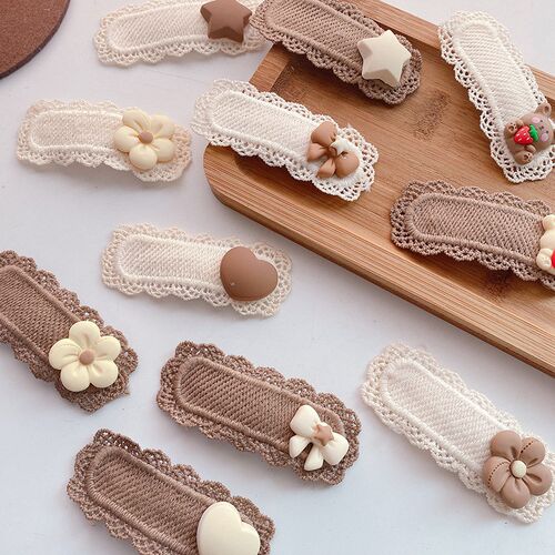 2pcs/lot Children Hair Clips Lace Bear Bows Girls Headbands