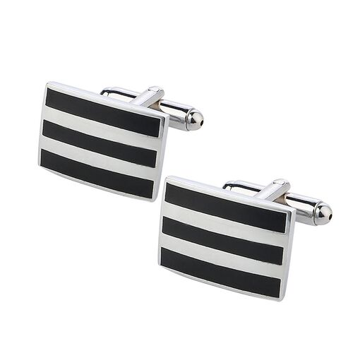 Vintage Retro Black Enamel Cufflinks Buttons Brass Stamping
