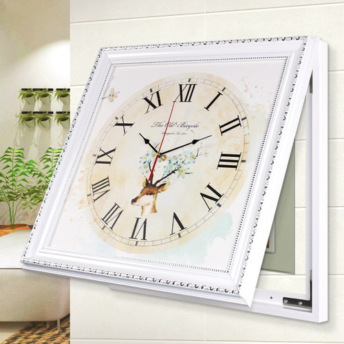 简约客厅餐厅电表箱装饰画钟表配电箱免打孔北欧液压遮挡挂画