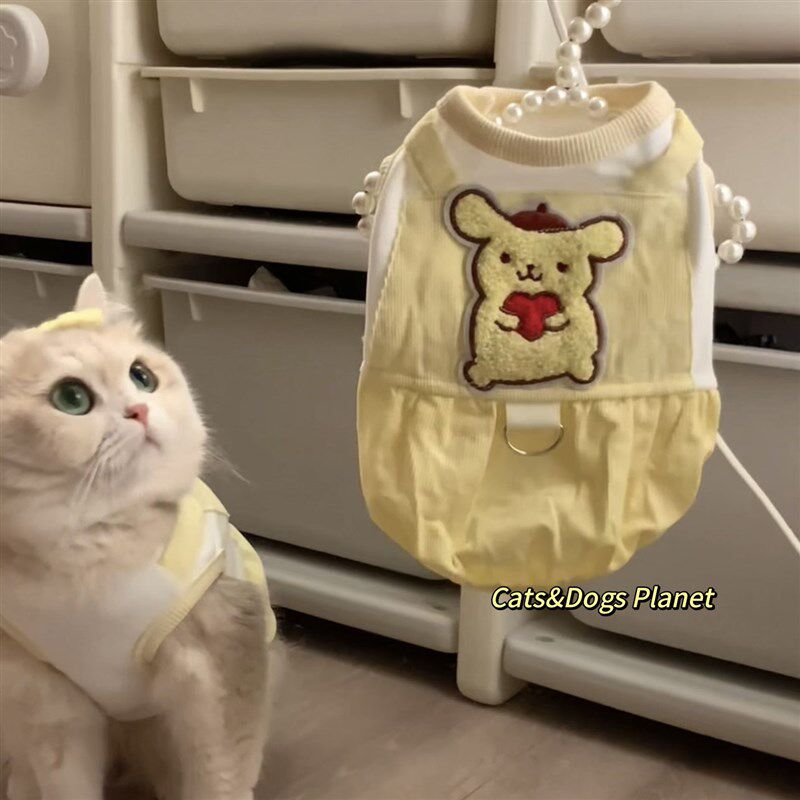 宠物新款猫咪背心狗狗上衣春秋可爱卡通灯芯绒金渐层泰迪布偶猫咪