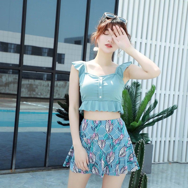 2021新款泳衣夏分体女套装裙式保守学生小清新平角裤日式高腰成人
