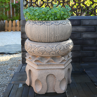室外中式 饰造景摆件花盆底座凳子 石雕石墩庭院石凳花园别墅户外装
