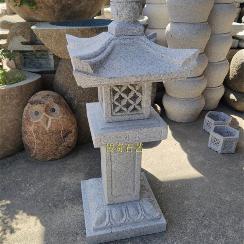 复古中式花园古月传统石灯笼花岗岩石雕落地景观美丽乡村田野石灯
