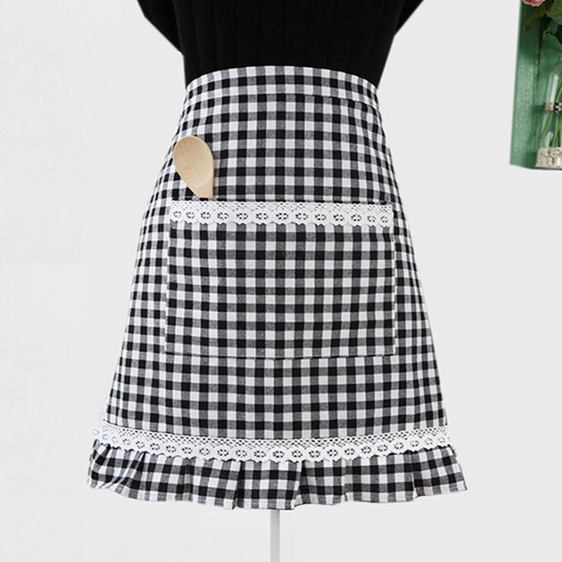 纯棉帆布田园可爱碎花半身围裙韩版时尚家用做饭男女半身围腰袖套