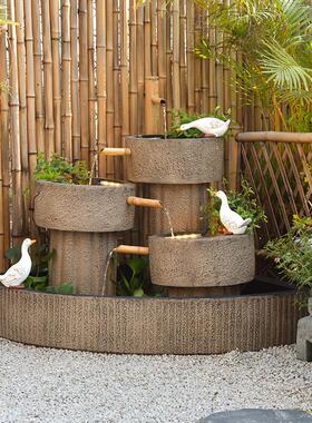 新中式户外庭院花园水池布置循环流水摆件阳台露台鱼池水景观装饰