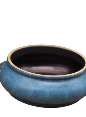 宏达 黄铜烤色狮头浅底炉 铜熏香炉创意摆件