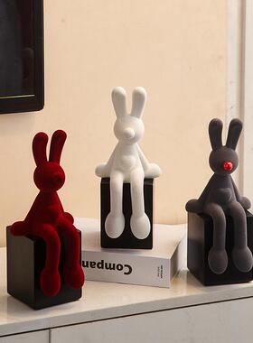 现代简约家居客厅桌面电视柜酒柜装饰陶瓷爱心吹泡泡兔子吊脚摆件