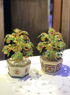 合金珐琅彩手工摇钱树摆件纯手工树风生水起如意装饰商务礼品