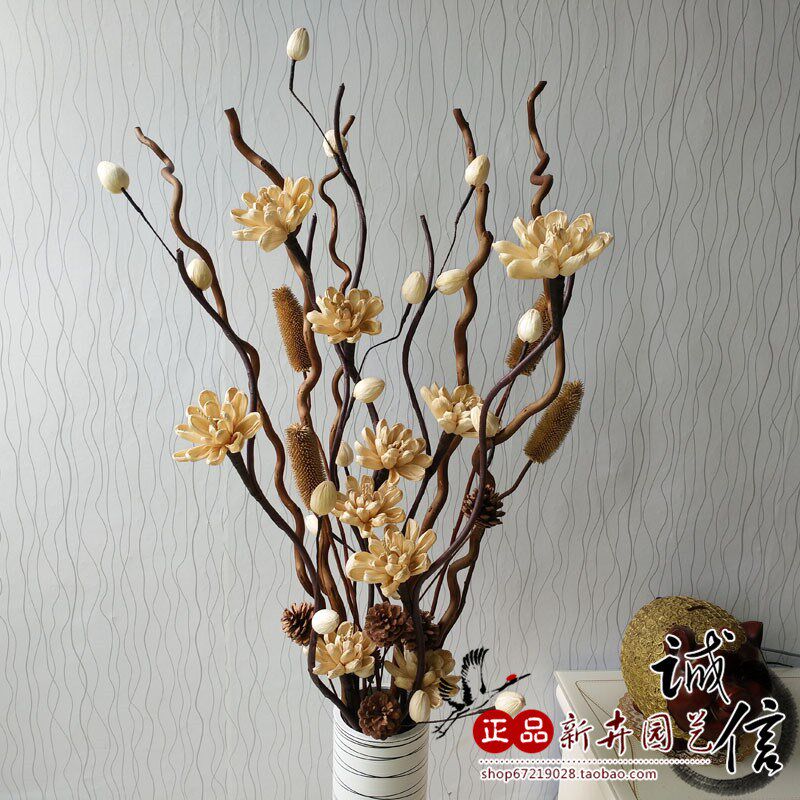 玉米皮花叶脉干花仿真花干枝假花客厅橱窗玄关隔断落地长枝装饰花
