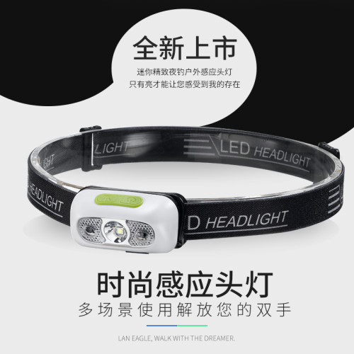 感应头灯钓鱼夜钓充电强光超亮轻头戴式LED夹帽迷你防水智能手电