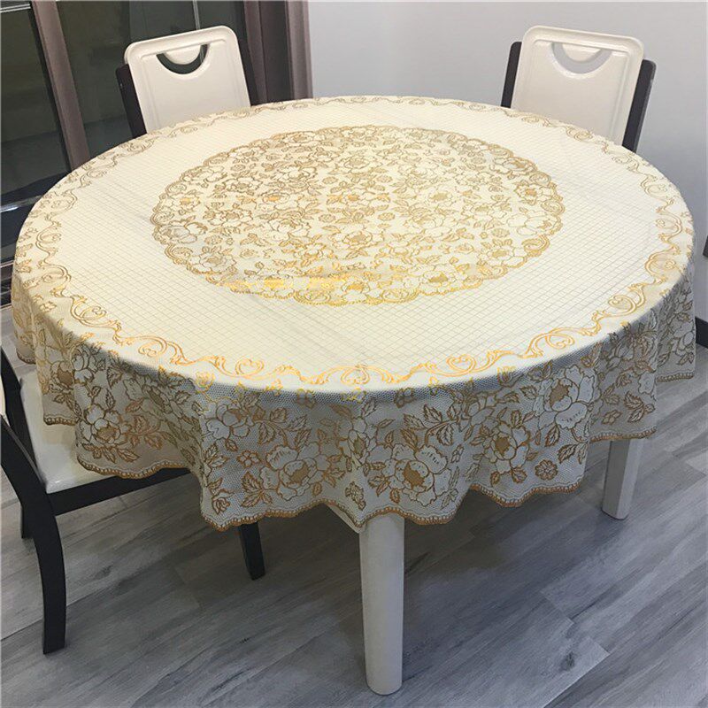 高档加绒加厚大元圆桌桌布塑料大园形餐桌布台布PVC防水防油免洗
