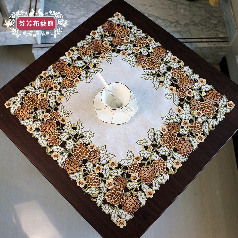 刺绣餐桌镂空布艺台布方角几床头柜圆桌茶几家用电器多用防尘盖巾,居家布艺,桌布,淘宝优惠券,粉丝福利购,淘宝优惠卷
