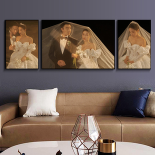 婚纱照相框挂墙三组合照片墙客厅沙发背景墙照片放大床头照定制
