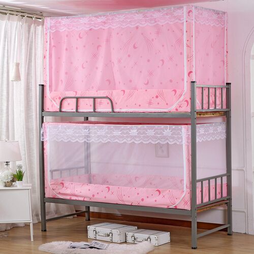 学生单人蚊帐上下铺通用宿舍0.9*1.9遮光一体式拉链款方帐带支架