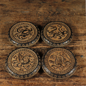 仿古石雕手工四神兽青石茶垫古法制作民俗茶席中式 复古摆件收藏品