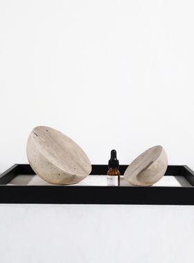 创意侘寂风洞石半圆摆件家居样板间酒店民宿客厅电视柜摆台装饰品