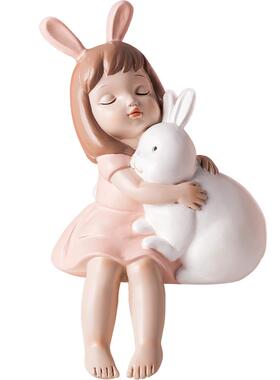 S588可爱兔子小摆件公主房间装饰少女卧室ins儿童房女孩书桌布置