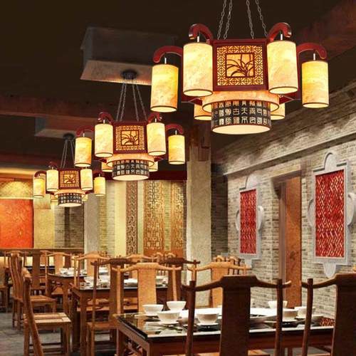 热卖中式实木吊灯仿古羊皮风格客厅饭店餐厅酒店大堂包厢古典灯具