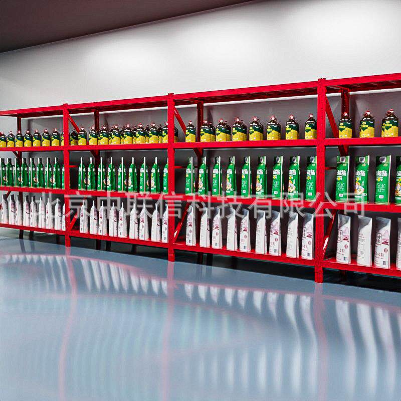 红色货架红色粮油货架商超货架米面货架仓库货架库房货架消防货架