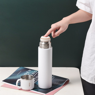 便携提手保温杯一盖三用316不锈钢可不锈钢盖子喷塑杯身杯子户外