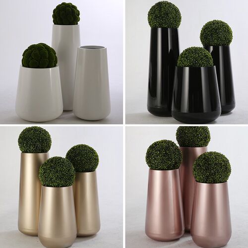 旺雅花器金色圆球形不锈钢花盆花箱弹头型金属花钵商场黑色花槽