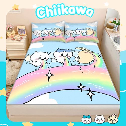 夏季chiikawa乌萨奇卡通冰丝凉席三件套可机洗宿舍单人0.9m床席子