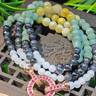 悦缅缘四会翡翠天光墟天然缅甸A货多彩四色珠链