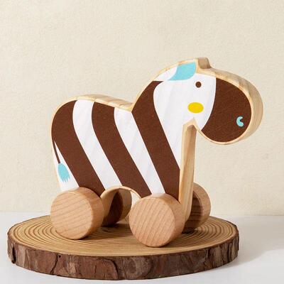 Wooden Baby Car Toys Beech Wooden Animal Cartoon Car Teether