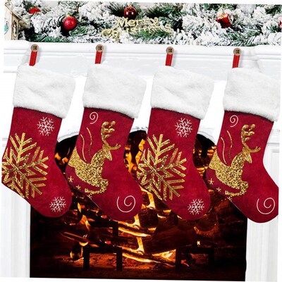 Elk Snowflake Flannel Embroidered Christmas Socks Stockings